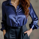 Lily | Elegant Black Satin Long Sleeves Blouse