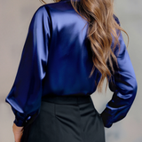 Lily | Elegant Black Satin Long Sleeves Blouse