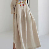 Apricot Cotton Dresses Pockets Patchwork Spring