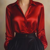 Lily | Elegant Black Satin Long Sleeves Blouse