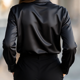 Lily | Elegant Black Satin Long Sleeves Blouse