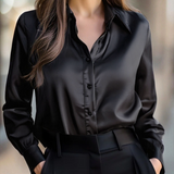 Lily | Elegant Black Satin Long Sleeves Blouse