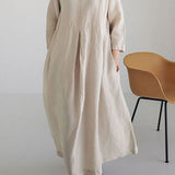 Apricot Cotton Dresses Pockets Patchwork Spring