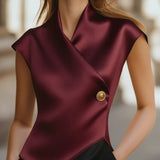 Macy | Sleeve Satin Wrap Blouse with Sculpted Silhouette