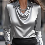 Heather | Elegant Satin Blouse with Draped Neckline