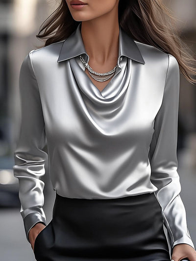 Heather | Elegant Satin Blouse with Draped Neckline