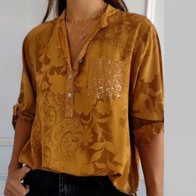 Stefania | Timeless Shirt with Print, Collar, and Buttons