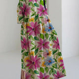 Apricot Cotton Dresses Pockets Patchwork Spring