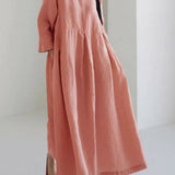 Apricot Cotton Dresses Pockets Patchwork Spring