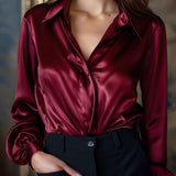 Lily | Elegant Black Satin Long Sleeves Blouse