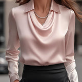 Heather | Elegant Satin Blouse with Draped Neckline