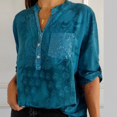 Stefania | Timeless Shirt with Print, Collar, and Buttons