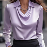Heather | Elegant Satin Blouse with Draped Neckline