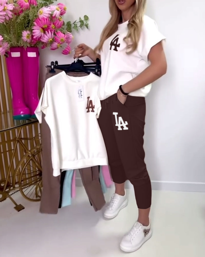 Sporty Printed Skinny Pants Set