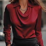 Heather | Elegant Satin Blouse with Draped Neckline