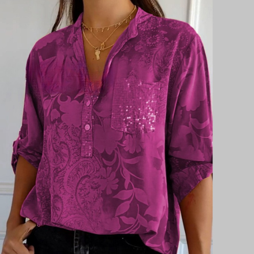 Stefania | Timeless Shirt with Print, Collar, and Buttons