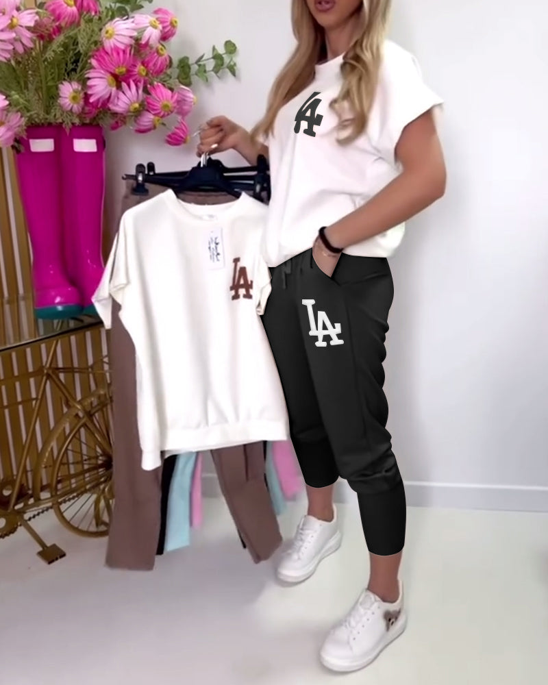 Sporty Printed Skinny Pants Set