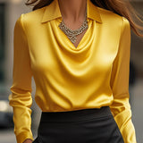 Heather | Elegant Satin Blouse with Draped Neckline