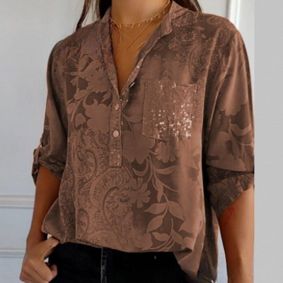 Stefania | Timeless Shirt with Print, Collar, and Buttons