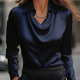 Heather | Elegant Satin Blouse with Draped Neckline