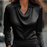 Heather | Elegant Satin Blouse with Draped Neckline