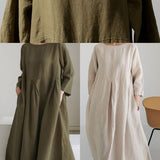 Apricot Cotton Dresses Pockets Patchwork Spring