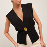 V-Neck Buttoned Detail Sweater Vest
