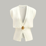 V-Neck Buttoned Detail Sweater Vest