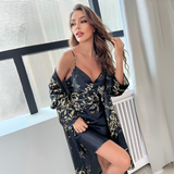 Silk Nightgown Kimono Set Embroidery