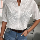 Enid | Embroidered Button-Front Blouse