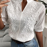 Enid | Embroidered Button-Front Blouse