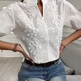 Enid | Embroidered Button-Front Blouse