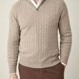 Zipped Sweater - Textured Cable Knit and Adjustable Warmth