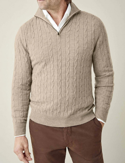 Zipped Sweater - Textured Cable Knit and Adjustable Warmth