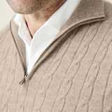 Zipped Sweater - Textured Cable Knit and Adjustable Warmth