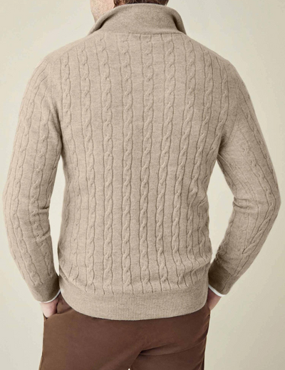 Zipped Sweater - Textured Cable Knit and Adjustable Warmth