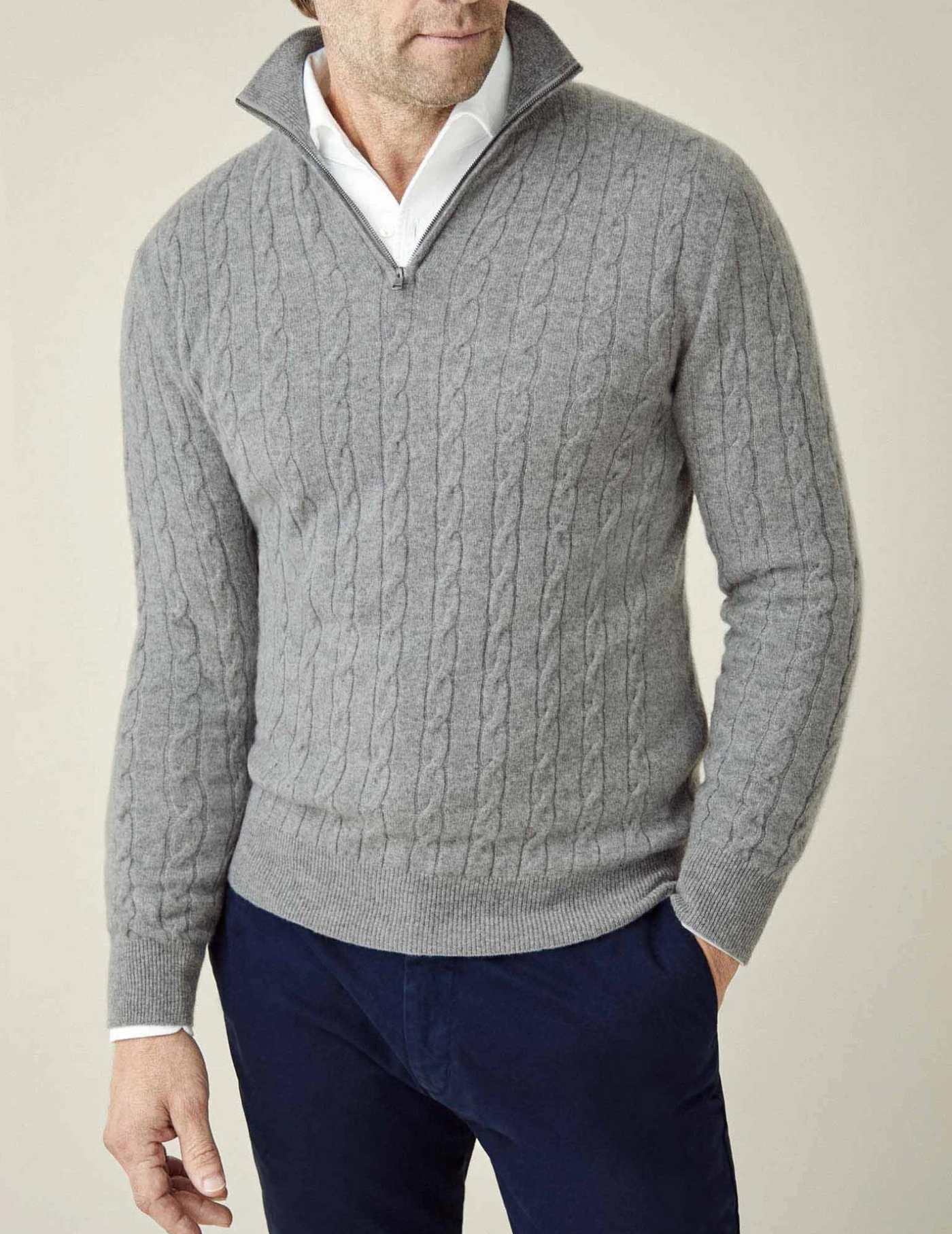 Zipped Sweater - Textured Cable Knit and Adjustable Warmth