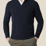 Zipped Sweater - Textured Cable Knit and Adjustable Warmth