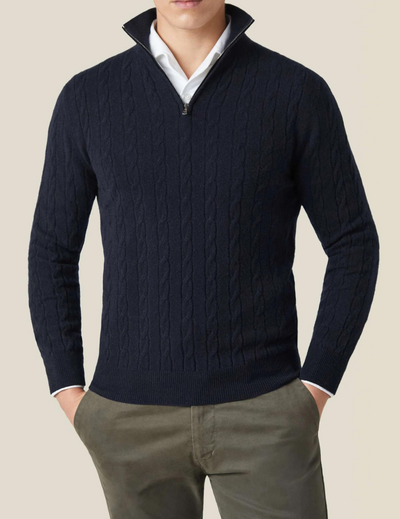 Zipped Sweater - Textured Cable Knit and Adjustable Warmth