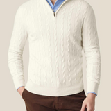 Zipped Sweater - Textured Cable Knit and Adjustable Warmth