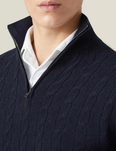 Zipped Sweater - Textured Cable Knit and Adjustable Warmth