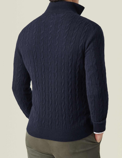 Zipped Sweater - Textured Cable Knit and Adjustable Warmth
