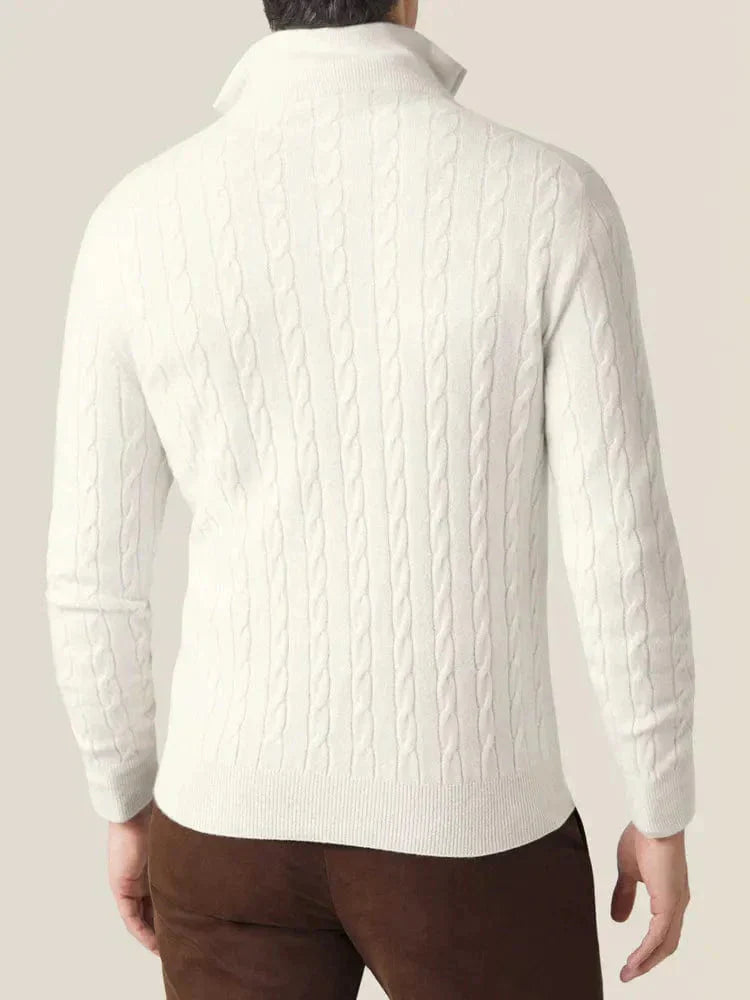 Zipped Sweater - Textured Cable Knit and Adjustable Warmth