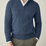 Zipped Sweater - Textured Cable Knit and Adjustable Warmth