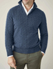 Zipped Sweater - Textured Cable Knit and Adjustable Warmth