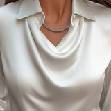 Heather | Elegant Satin Blouse with Draped Neckline