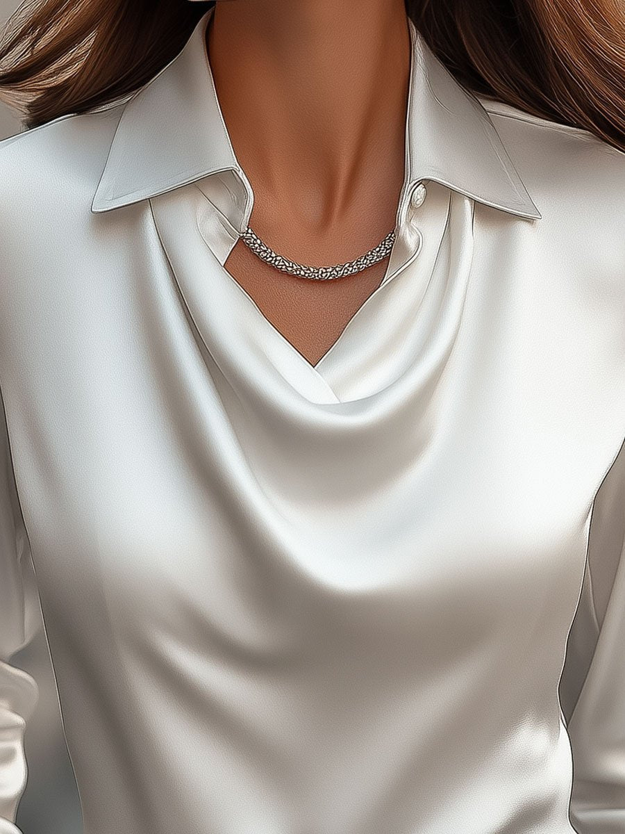 Heather | Elegant Satin Blouse with Draped Neckline