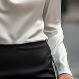 Heather | Elegant Satin Blouse with Draped Neckline