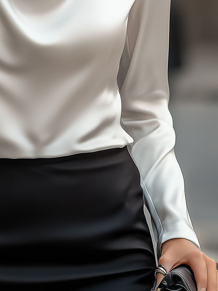 Heather | Elegant Satin Blouse with Draped Neckline