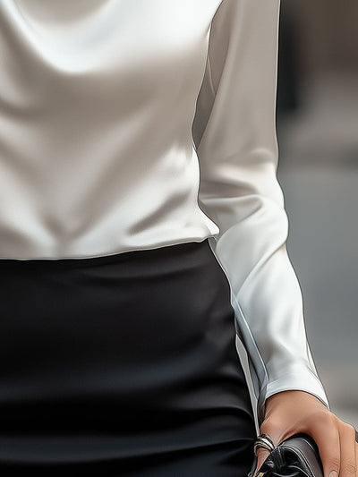 Heather | Elegant Satin Blouse with Draped Neckline